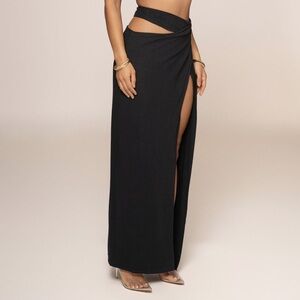 JLUXLABEL Black Maxi Skirt with High Slit